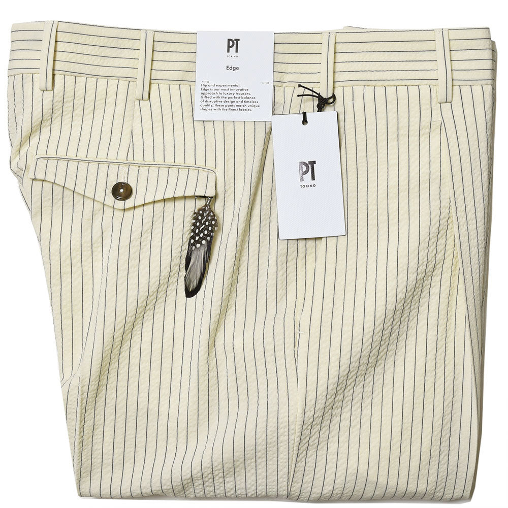 PT TORINO ピーティー トリノ Edge ヴァージンウール ストレッチ シアサッカーストライプ 1プリーツ パンツ REBEL FIT/ZI55