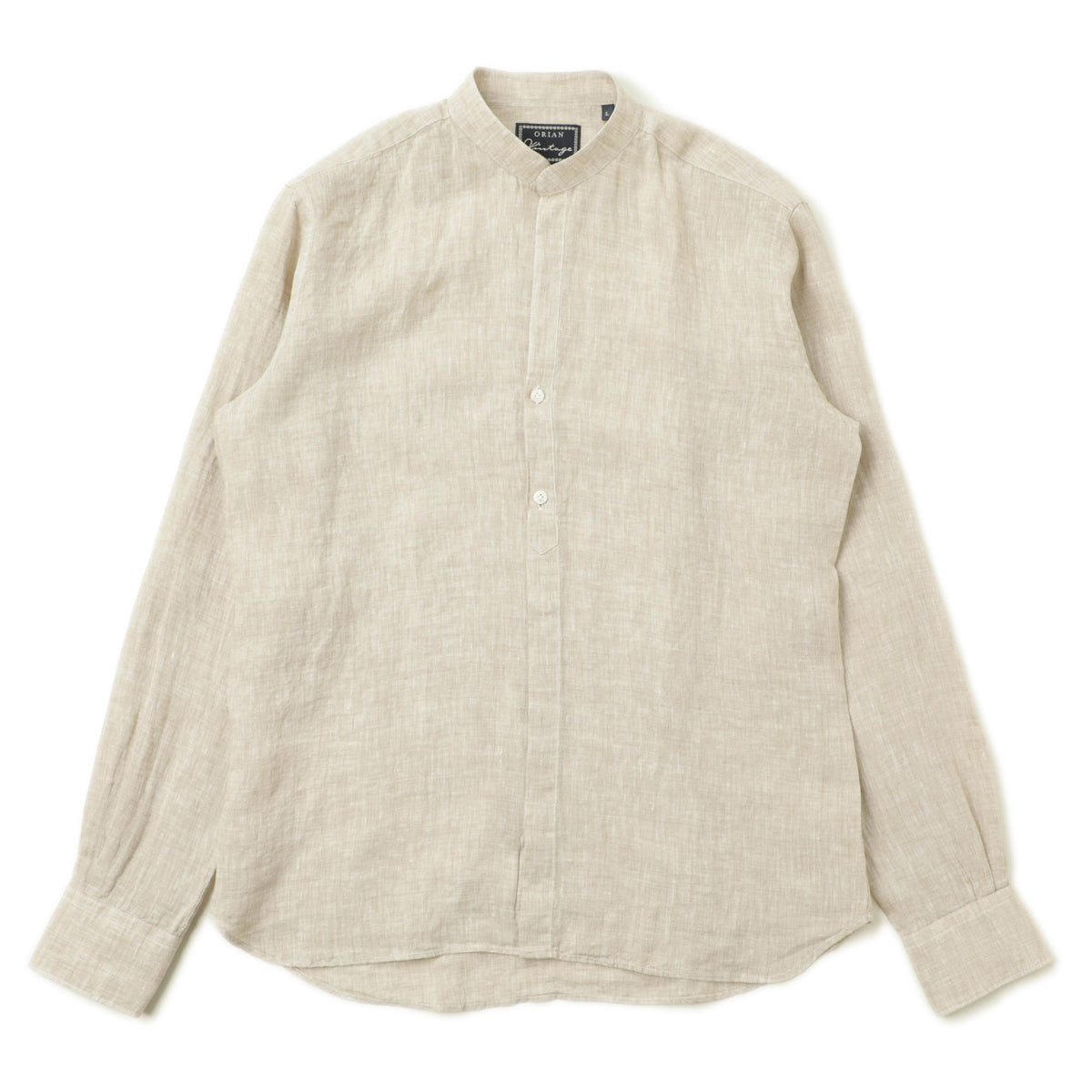 オリアン / 製品洗い リネン バンドカラー シャツ / Vintage / SLIM FIT / KF99F / グレージュ