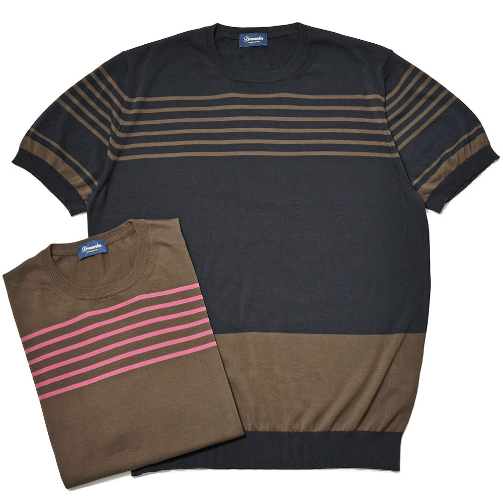 Drumohr ドルモア コットン 30ゲージ ボーダー クルーネックニット