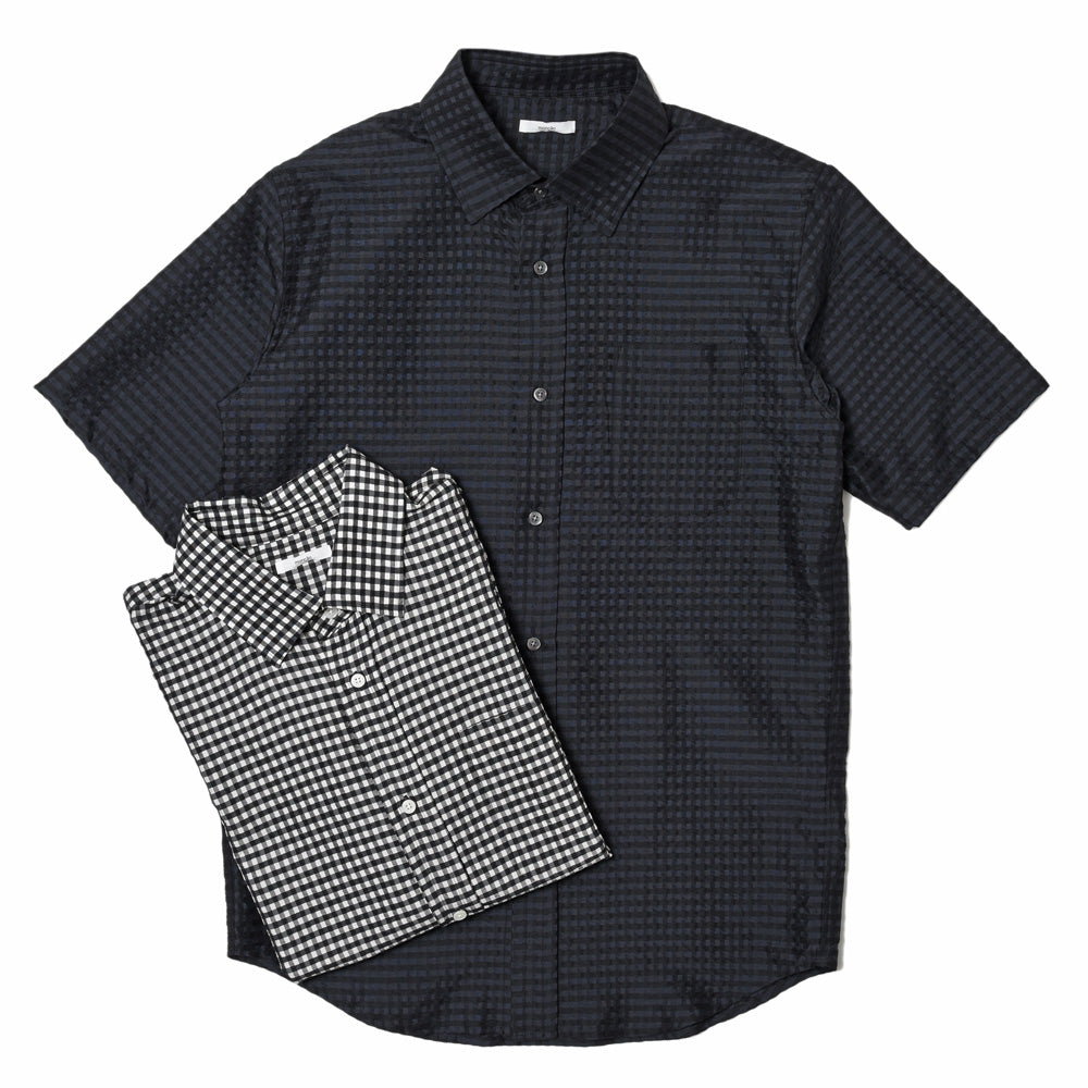 moncao(モンサオ) シルクカシミアギンガムチェックレギュラーカラーS/Sシャツ M021338