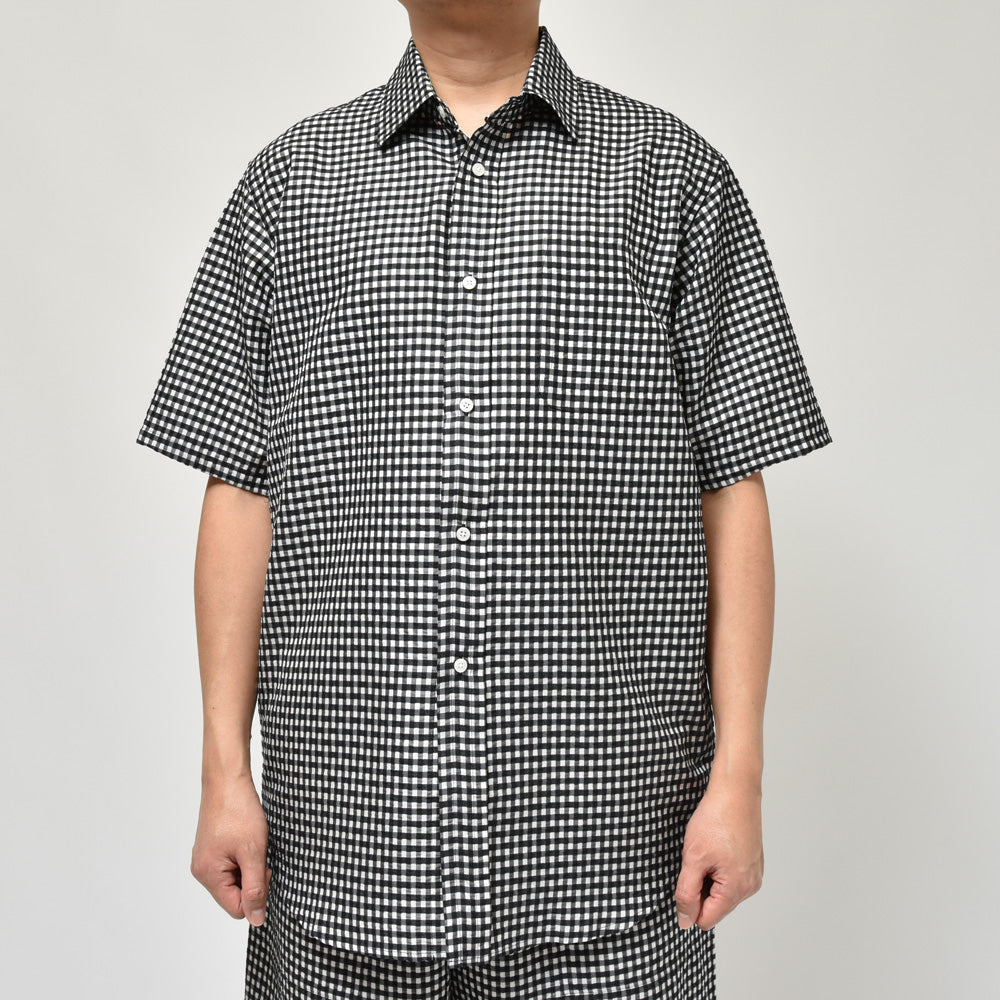 moncao(モンサオ) シルクカシミアギンガムチェックレギュラーカラーS/Sシャツ M021338
