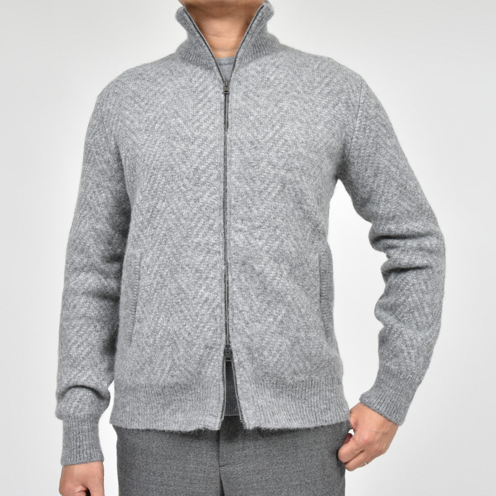HERNO(ヘルノ) RESORTリゾート アルパカウールナイロンヘリンボーンスタンドカラージップニットブルゾン MC00037UR-70208