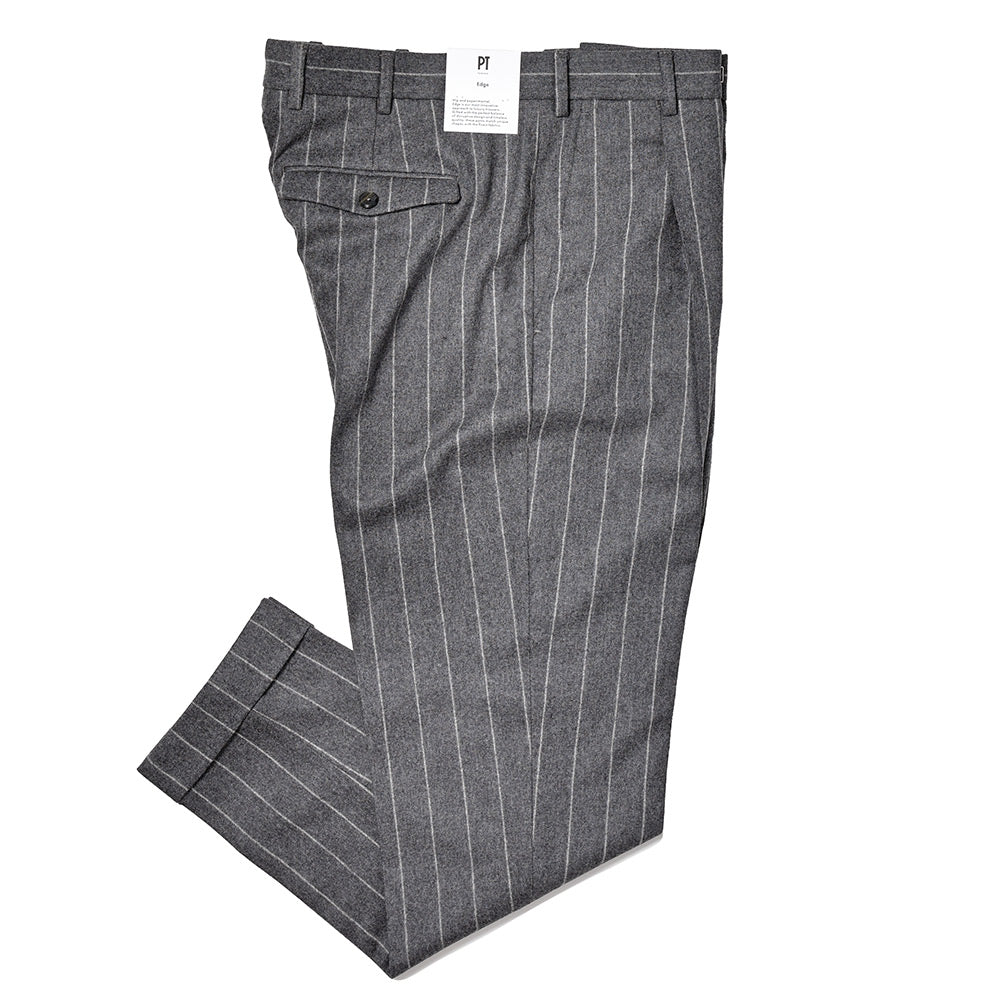 PT TORINO ピーティー トリノ Edge ヴァージンウール カシミヤ ストレッチ フランネル ストライプ 1プリーツ パンツ REBEL FIT/TO02