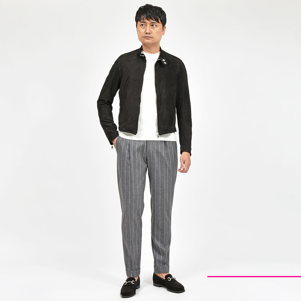 PT TORINO ピーティー トリノ Edge ヴァージンウール カシミヤ ストレッチ フランネル ストライプ 1プリーツ パンツ REBEL FIT/TO02