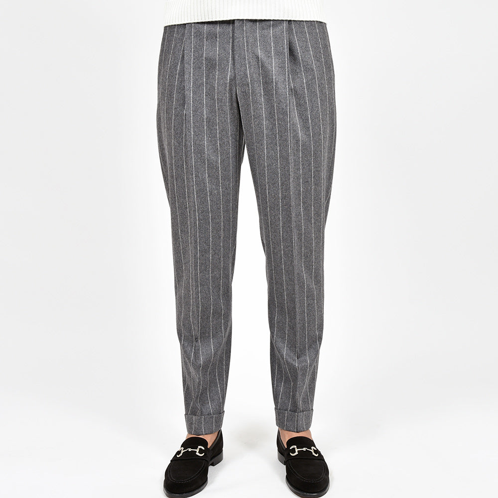 PT TORINO ピーティー トリノ Edge ヴァージンウール カシミヤ ストレッチ フランネル ストライプ 1プリーツ パンツ REBEL FIT/TO02