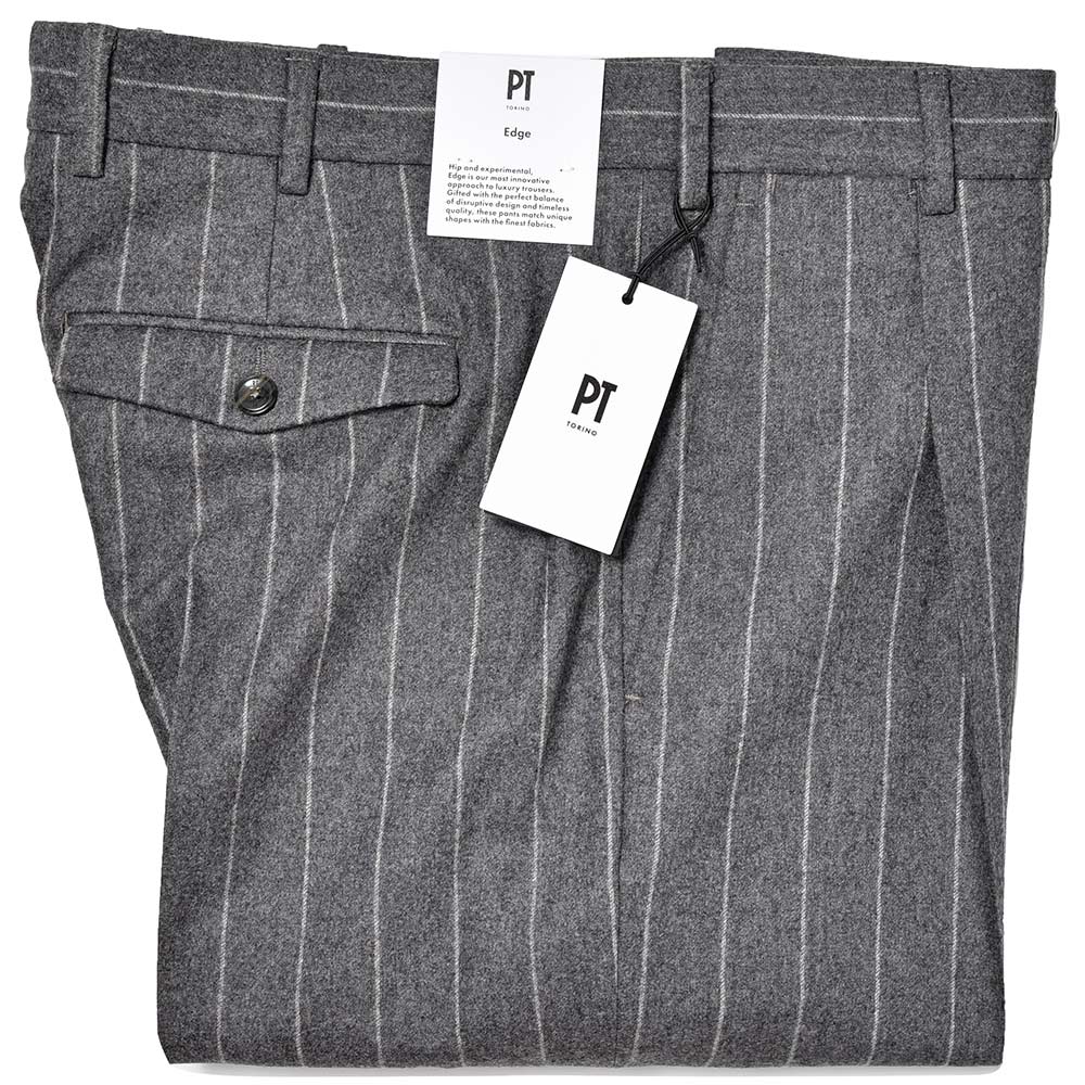 PT TORINO ピーティー トリノ Edge ヴァージンウール カシミヤ ストレッチ フランネル ストライプ 1プリーツ パンツ REBEL FIT/TO02
