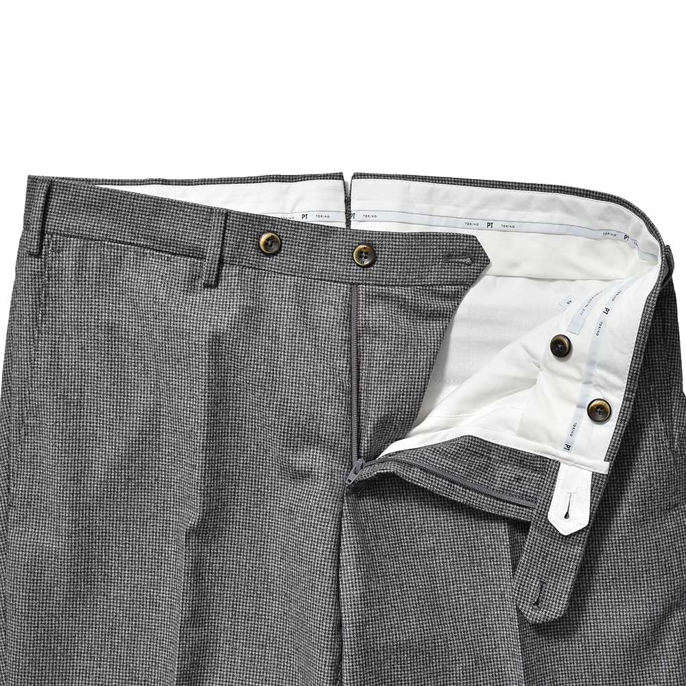 PT TORINO ピーティー トリノ Travel ヴァージンウール ライトフランネル ハウンドトゥース ノープリーツ ドレスパンツ SUPERSLIM FIT/MR82