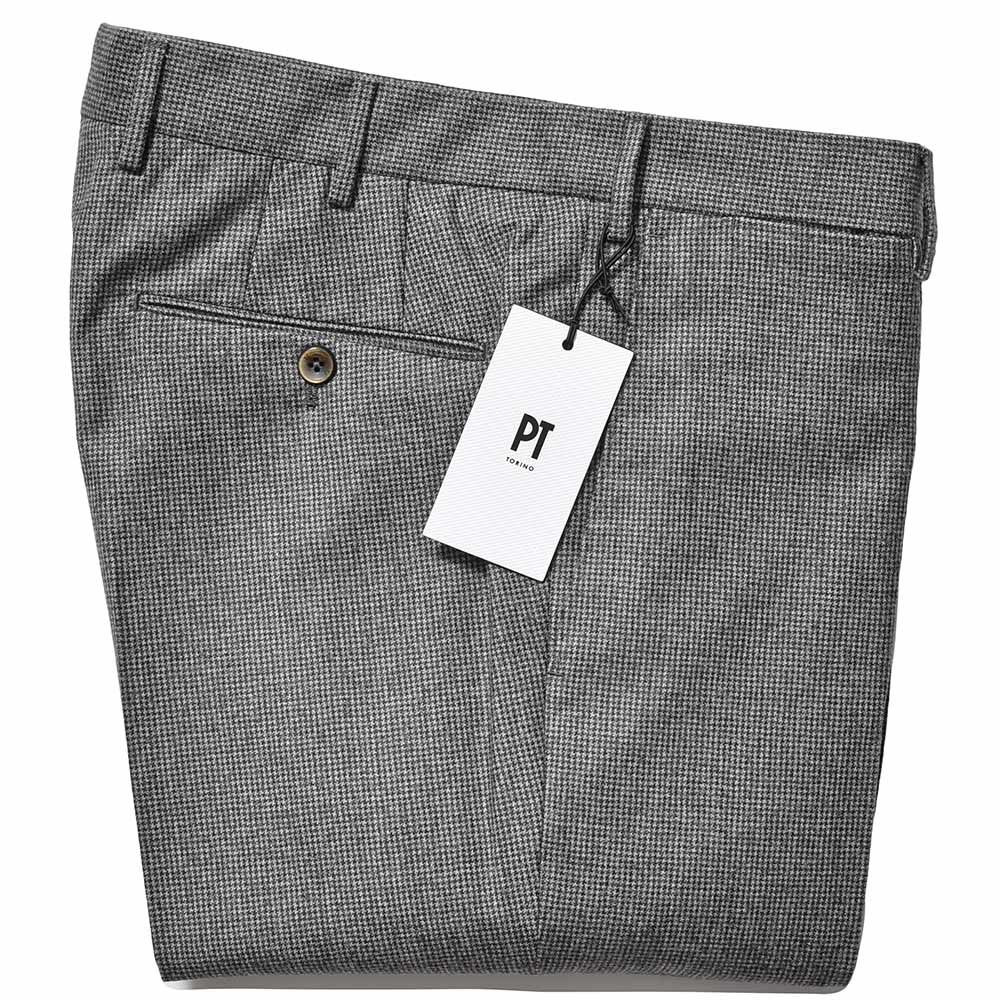 PT TORINO ピーティー トリノ Travel ヴァージンウール ライトフランネル ハウンドトゥース ノープリーツ ドレスパンツ SUPERSLIM FIT/MR82