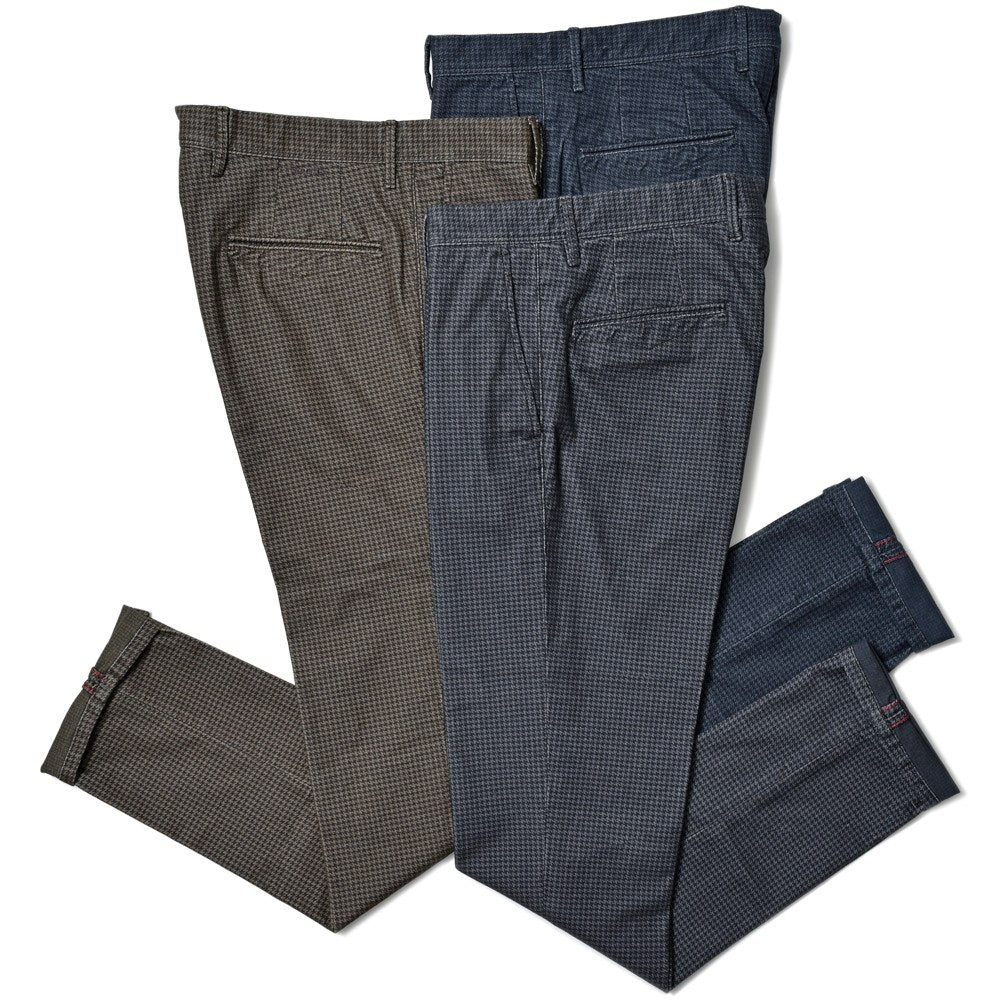 INCOTEX SLACKS(インコテックス スラックス) SLIM FIT ガーメントダイコットンストレッチネルハウンドトゥースプリントテーパードパンツ 18S100-40593/21515