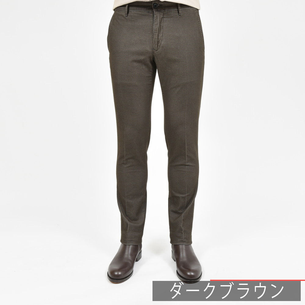 INCOTEX SLACKS(インコテックス スラックス) SLIM FIT ガーメントダイコットンストレッチネルハウンドトゥースプリントテーパードパンツ 18S100-40593/21515