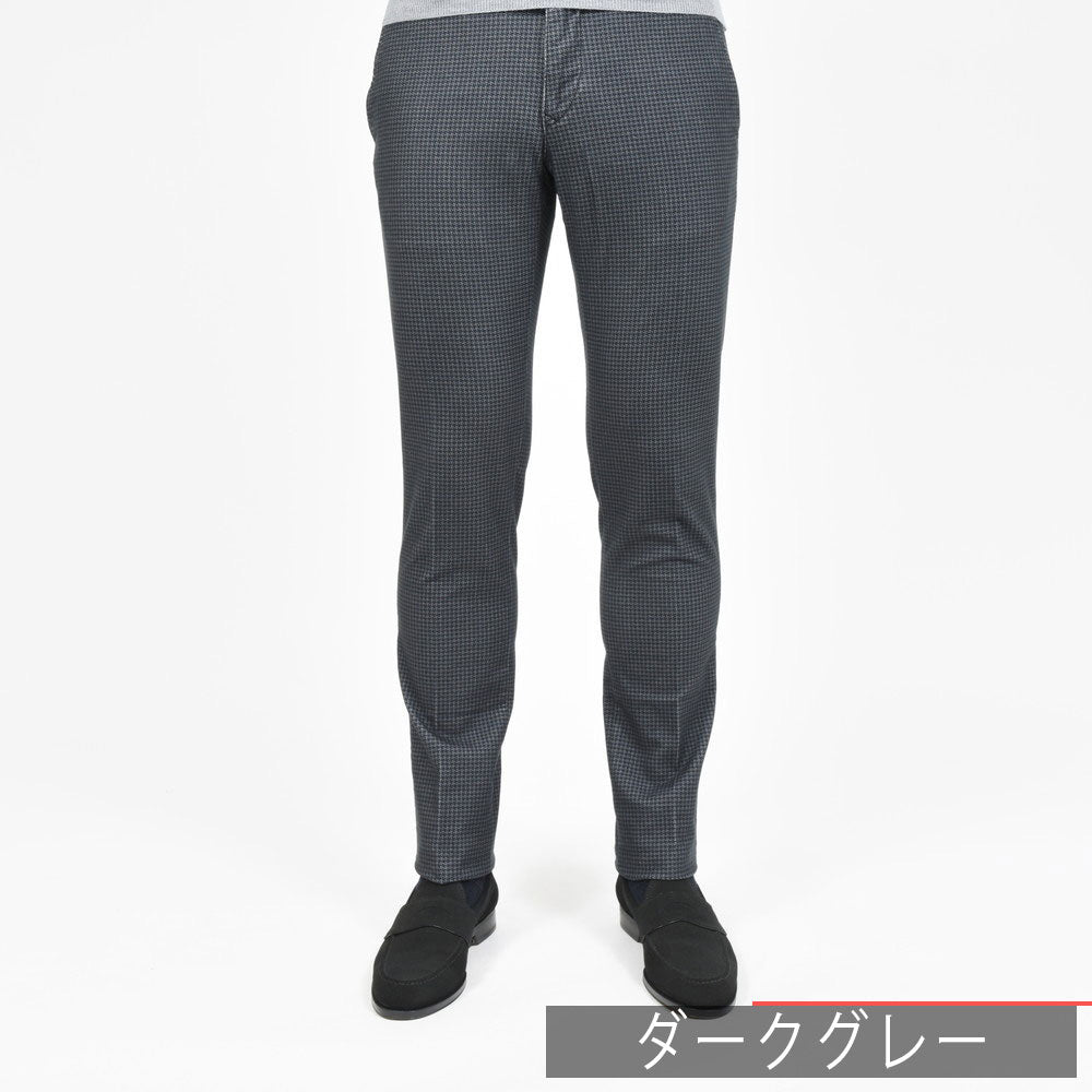 INCOTEX SLACKS(インコテックス スラックス) SLIM FIT ガーメントダイコットンストレッチネルハウンドトゥースプリントテーパードパンツ 18S100-40593/21515