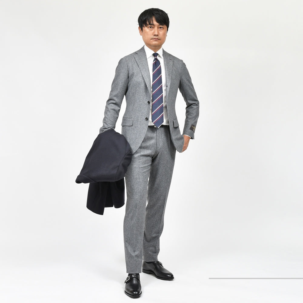 guji(グジ) SUPER100'sウールフランネル3B1プリーツスーツ (MADE BY RING JACKET / VITALE BARBERIS CANONICOファブリック使用)【秋/