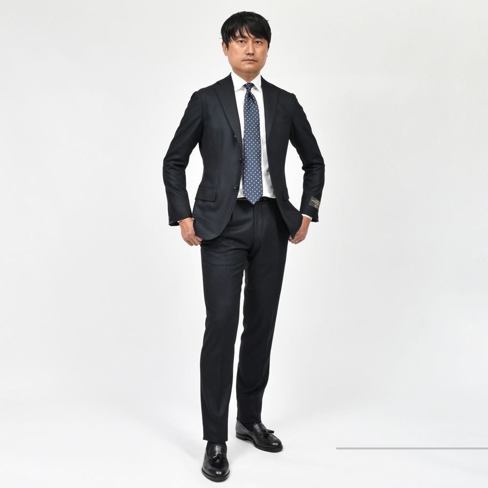 guji(グジ) SUPER100'sウールフランネル3B1プリーツスーツ (MADE BY RING JACKET / VITALE BARBERIS CANONICOファブリック使用)【秋/