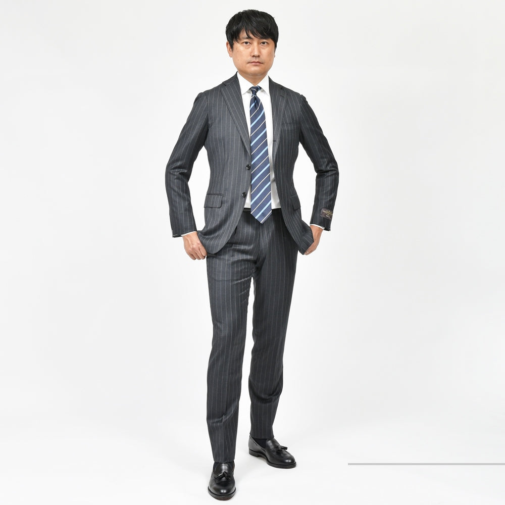 guji(グジ) SUPER110'sウールサージピンストライプ3B1Pスーツ (MADE BY RING JACKET / CANONICOファブリック使用)【春/秋/冬】