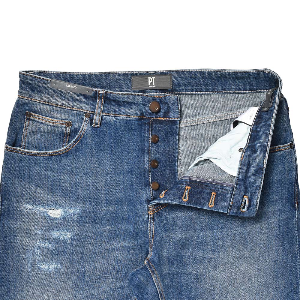 PT TORINO DENIM ピーティートリノデニム コットン ストレッチ ダメージ&リペア デニムパンツ REGGAE/TAPERED FIT/TX1610