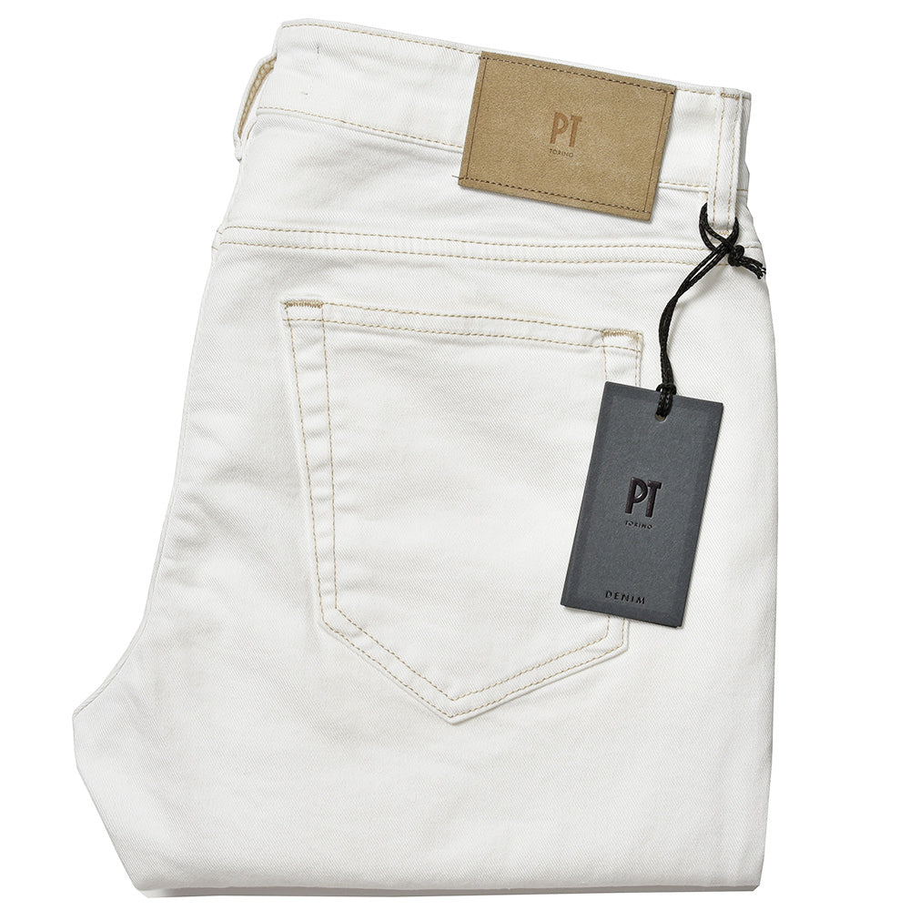 PT TORINO DENIM ピーティートリノデニム コットン ストレッチ ウォッシュド ホワイトデニムパンツ SWING/SUPERSLIM FIT/OA14L0