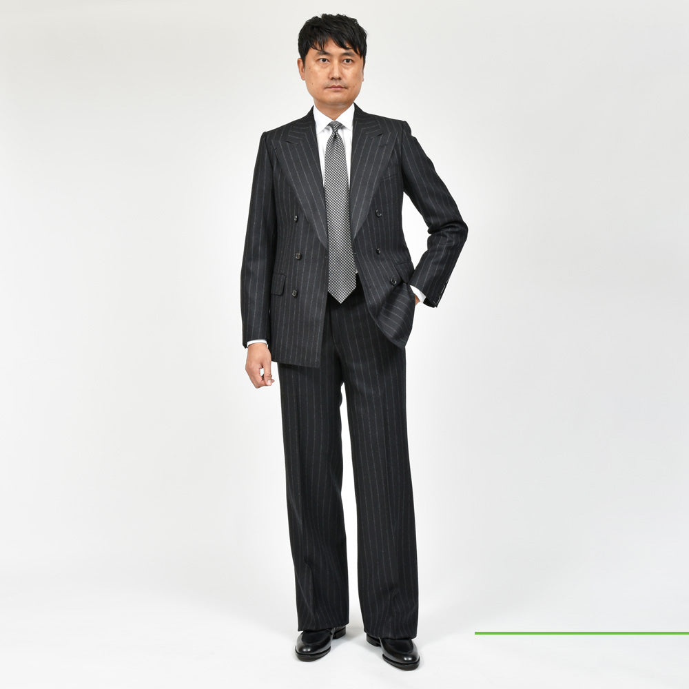HUSBANDS(ハズバンズ) ウールフランネルチョークストライプ6Bダブルジャケット VEDB WOBKJY.CO