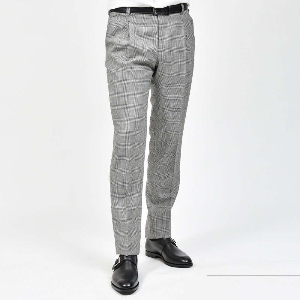 IGARASHI TROUSERS(五十嵐トラウザーズ) ウールライトツィードグレンチェック1プリーツスリムテーパードパンツ IGT/1OUTP/M3480