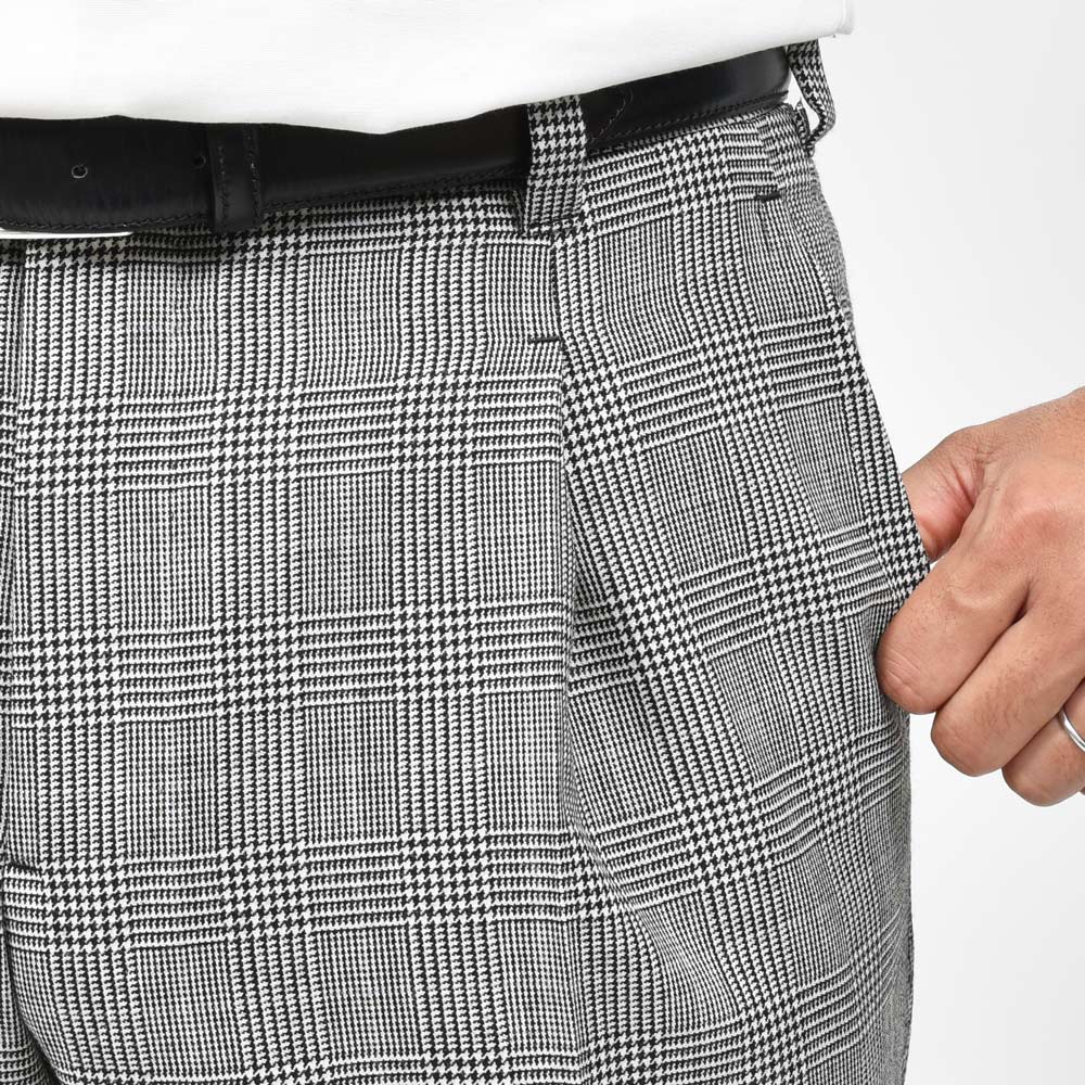 IGARASHI TROUSERS(五十嵐トラウザーズ) ウールライトツィードグレンチェック1プリーツスリムテーパードパンツ IGT/1OUTP/M3480