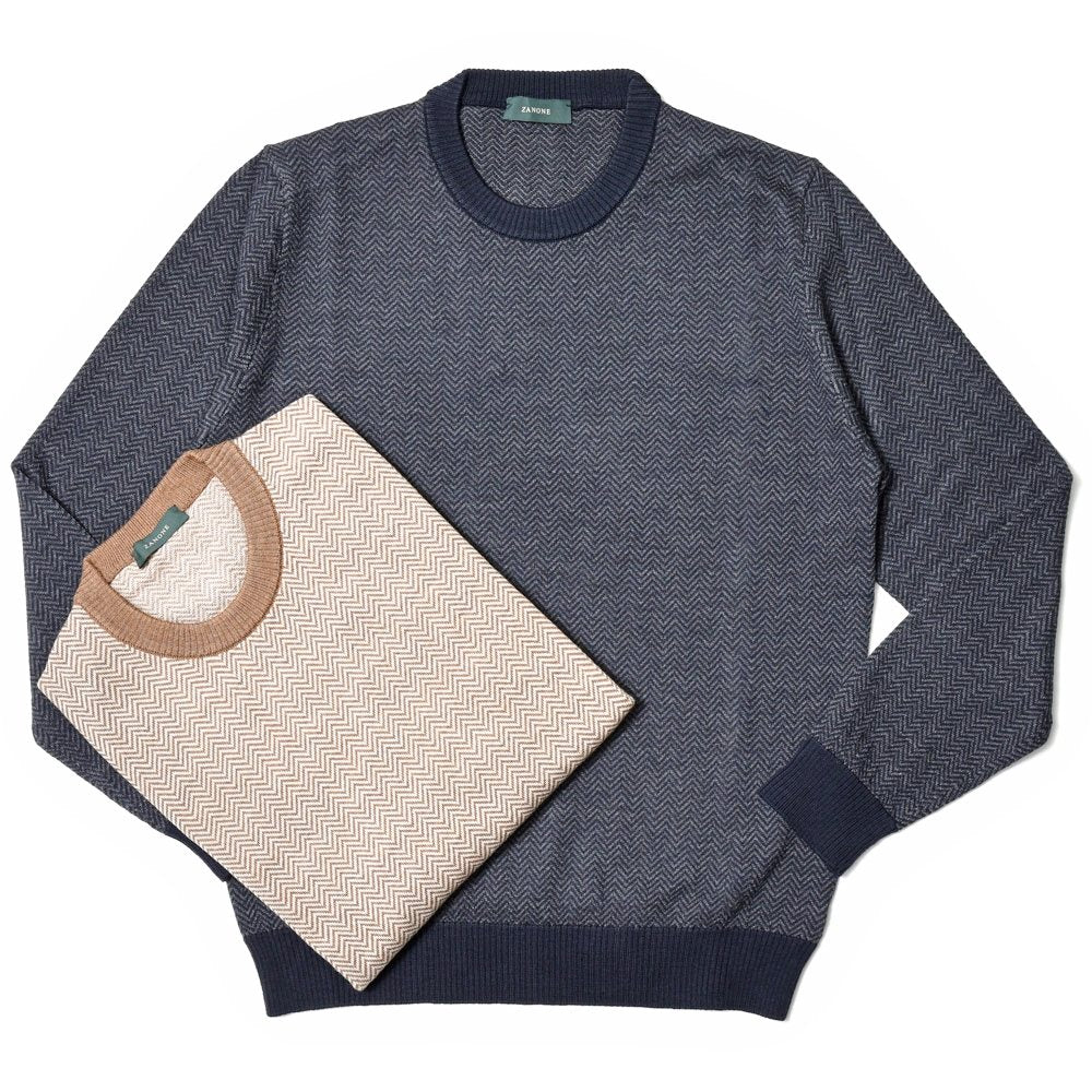 ZANONE(ザノーネ) ハイゲージウールヘリンボーンクルーネックニット GIRO/SLIM FIT/810114/ZN226/21700