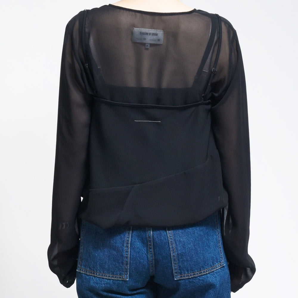 MM6 MAISON MARGIELA(エムエム6 メゾン マルジェラ)<BR>S52NH0020 ポリエステルシアー ロングスリーブ レイヤードトップ