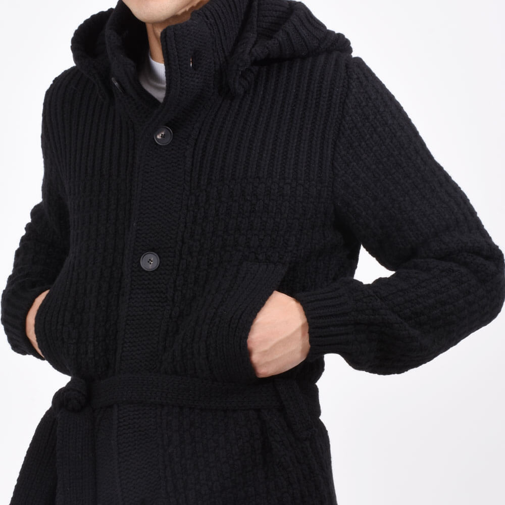 タリアトーレ / デタッチャブルフード ベルテッド ニットコート/FERNIE PWI24-02/ブラック