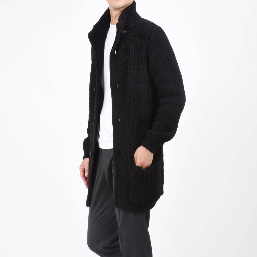 タリアトーレ / デタッチャブルフード ベルテッド ニットコート/FERNIE PWI24-02/ブラック