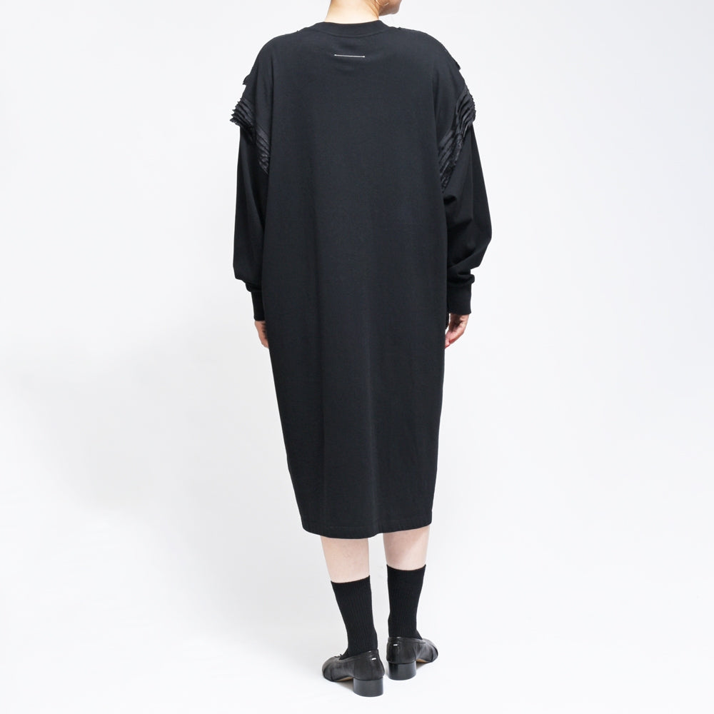 MM6 MAISON MARGIELA(エムエム6 メゾン マルジェラ)<BR>S52DD0041 フリンジプリーツフリル ロングスリーブ クルーネックワンピース