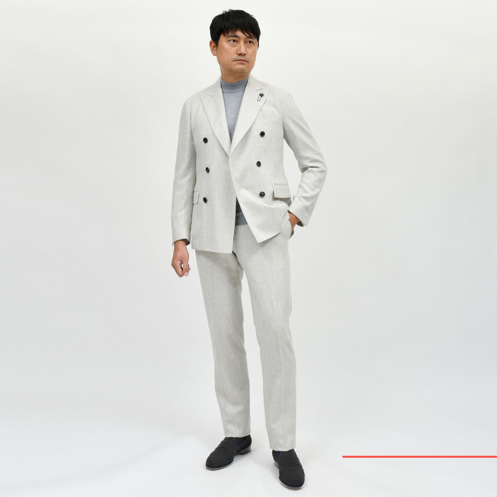 LARDINI(ラルディーニ) ADVANCEアドヴァンス ウールカシミアサキソニー6B1プリーツダブルスーツ JA6104AQ/IVSF63437