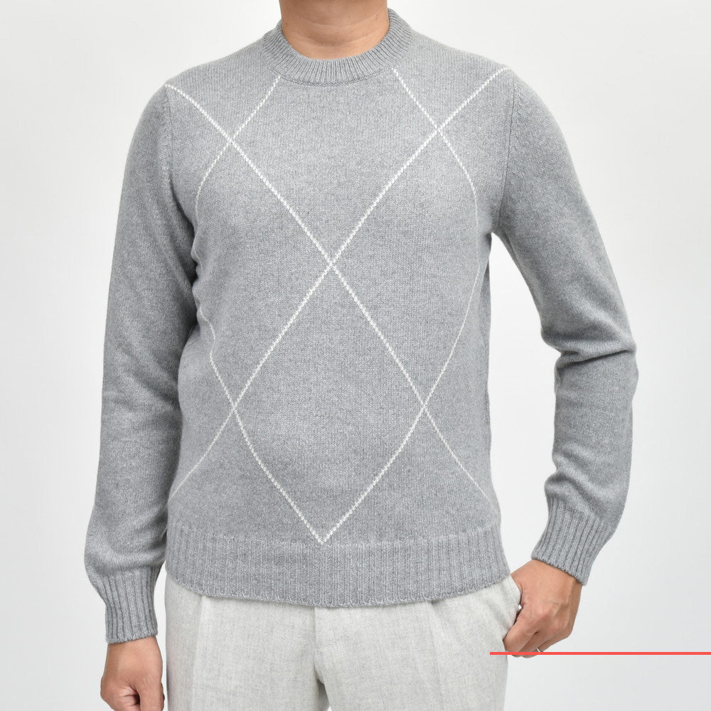 GRAN SASSO(グランサッソ) エコカシミアウールアーガイルクルーネックニット 13125/15911