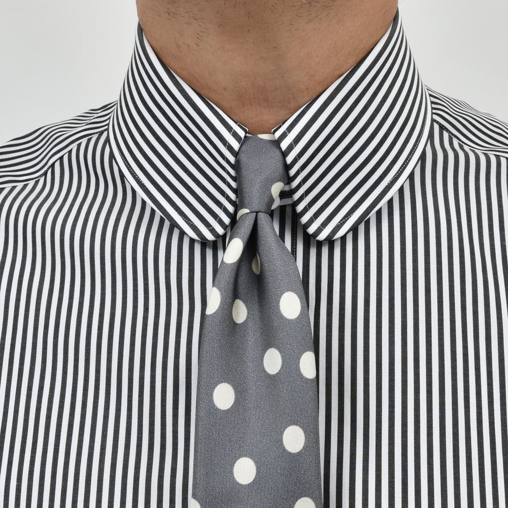 garoh(ガロウ) dress shirts01 コットンブロードストライプラウンドタブカラーシャツ