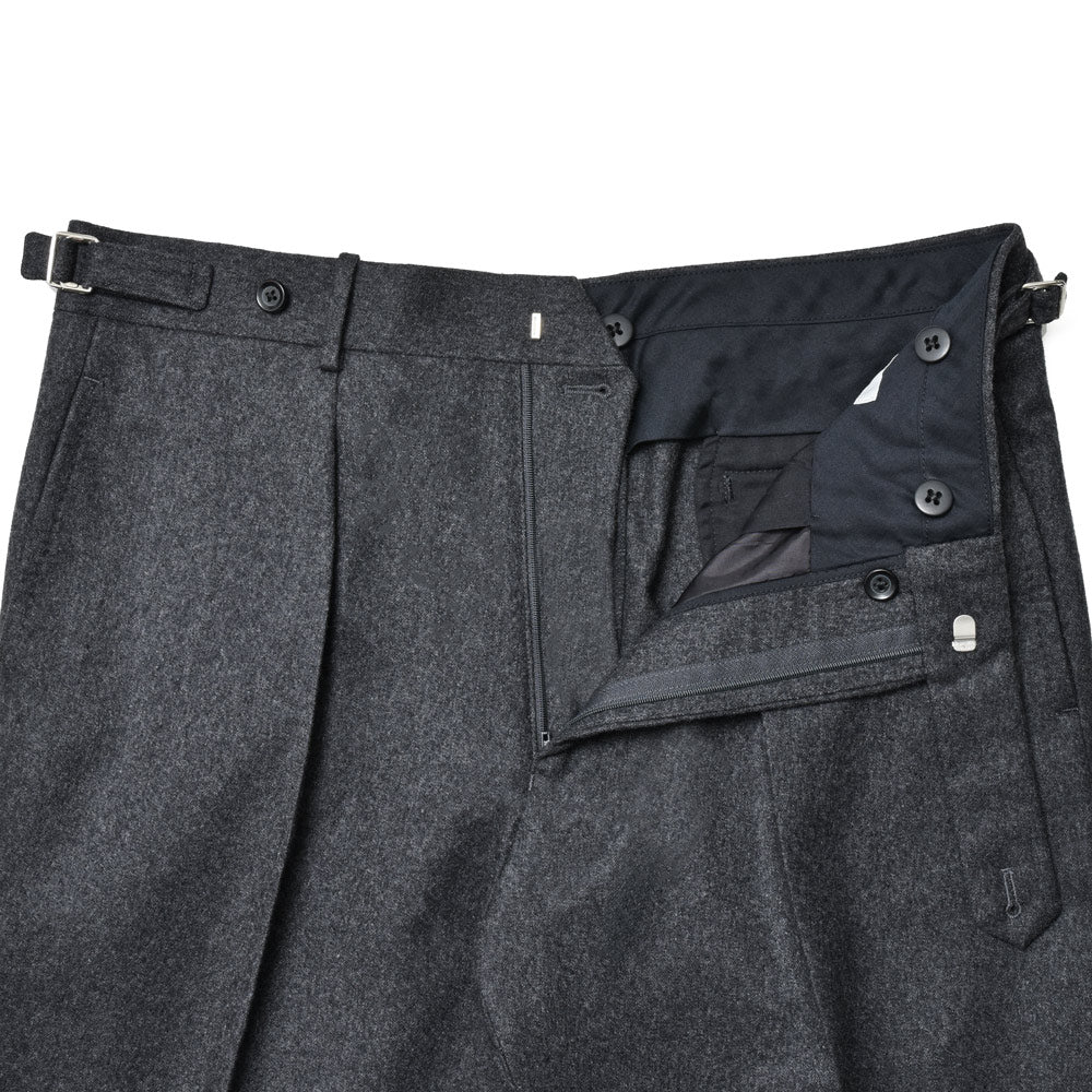garoh(ガロウ) pants03 ウールフランネル1プリーツサイドアジャスターテーパードパンツ