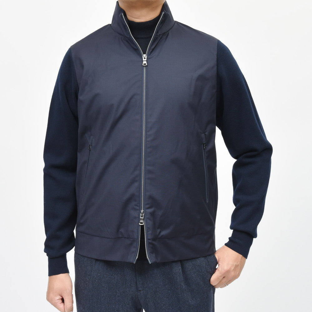 PAUL & SHARK(ポール アンド シャーク) Loro Piana Green Storm System ウォータープルーフウール×ミラノリブハイブリッドスタンドカラージップブルゾン