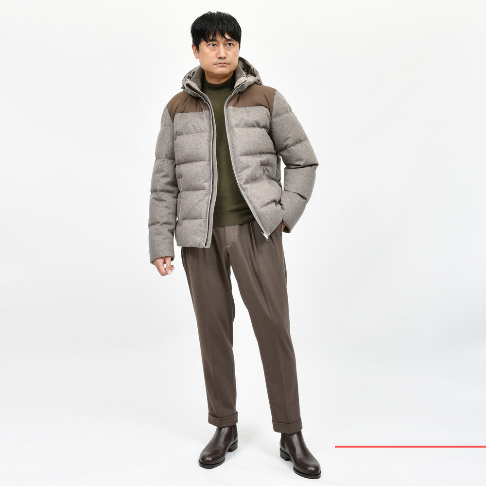 PAUL & SHARK(ポール アンド シャーク) Loro Piana Green Storm System ウォータープルーフカシミアフランネルダウンフーディージャケット