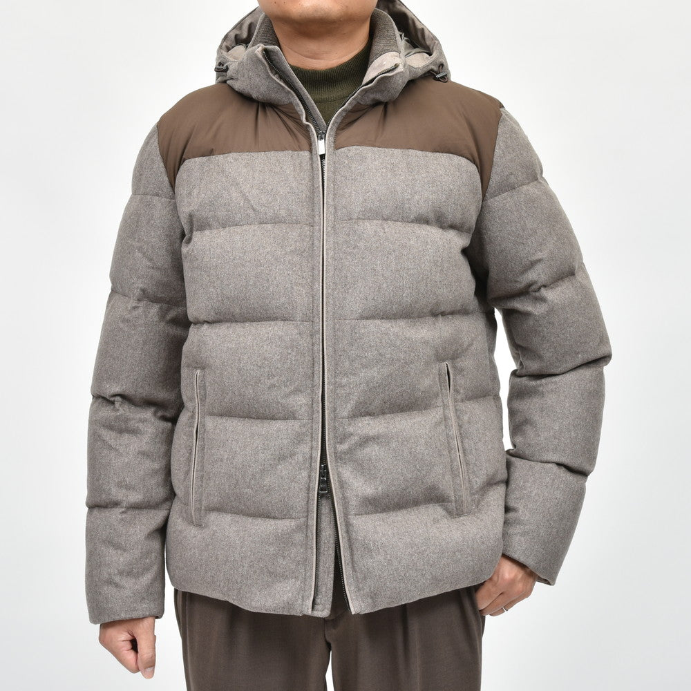 PAUL & SHARK(ポール アンド シャーク) Loro Piana Green Storm System ウォータープルーフカシミアフランネルダウンフーディージャケット