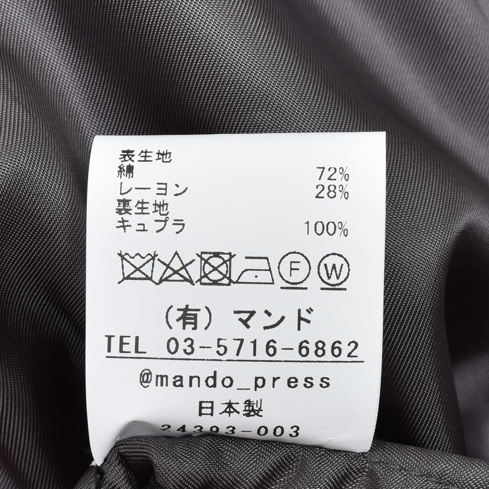 mando(マンド) コットンレーヨンベルベットクローバーエンブロイダリー2Bジャケット 24393-003