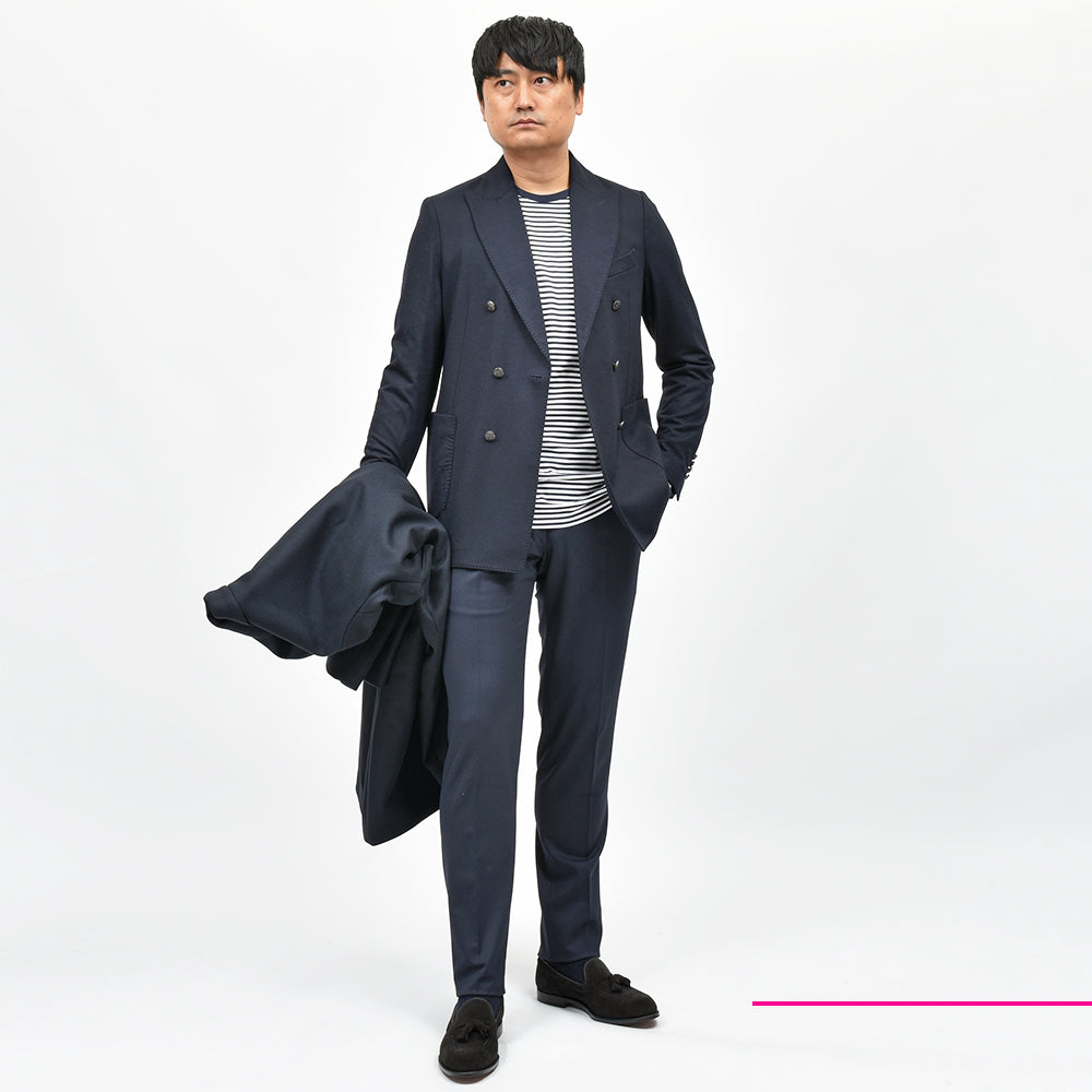 CIRCOLO 1901 チルコロ1901 ヴァージンウール カシミヤ ストレッチ ジャージー メタルボタン ダブル6Bジャケット