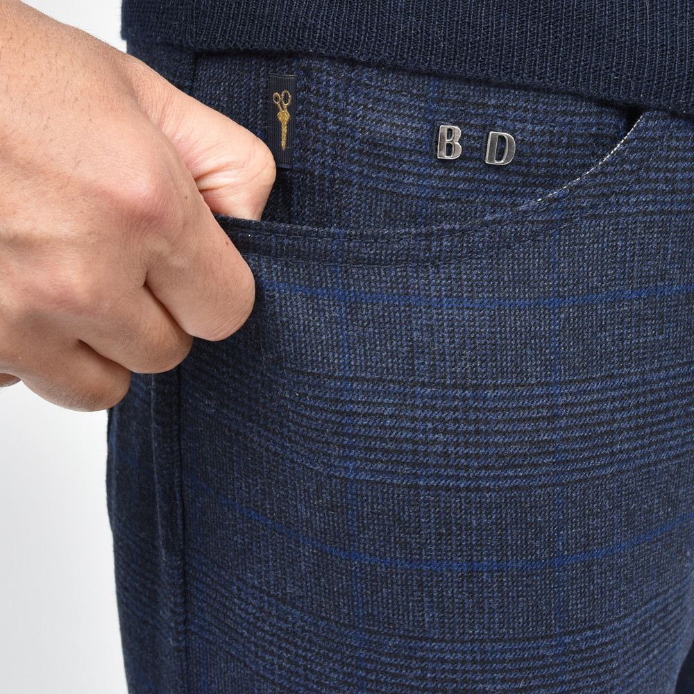 TRAMAROSSA(トラマロッサ) Blue Goldブルーゴールド MICHELANGELO ZIP ストレッチウールサキソニーグレンチェックテーパードパンツ 414-31271012