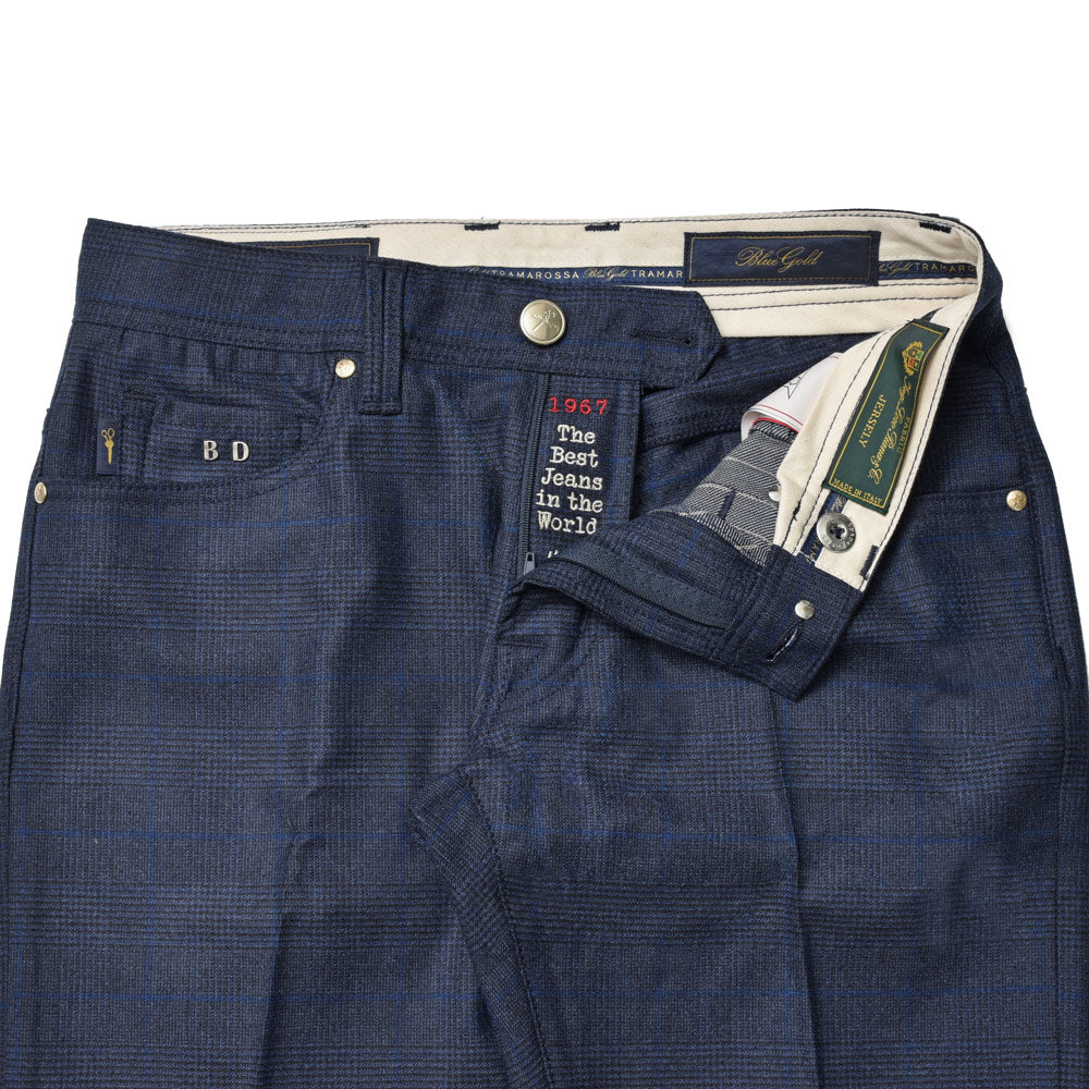 TRAMAROSSA(トラマロッサ) Blue Goldブルーゴールド MICHELANGELO ZIP ストレッチウールサキソニーグレンチェックテーパードパンツ 414-31271012