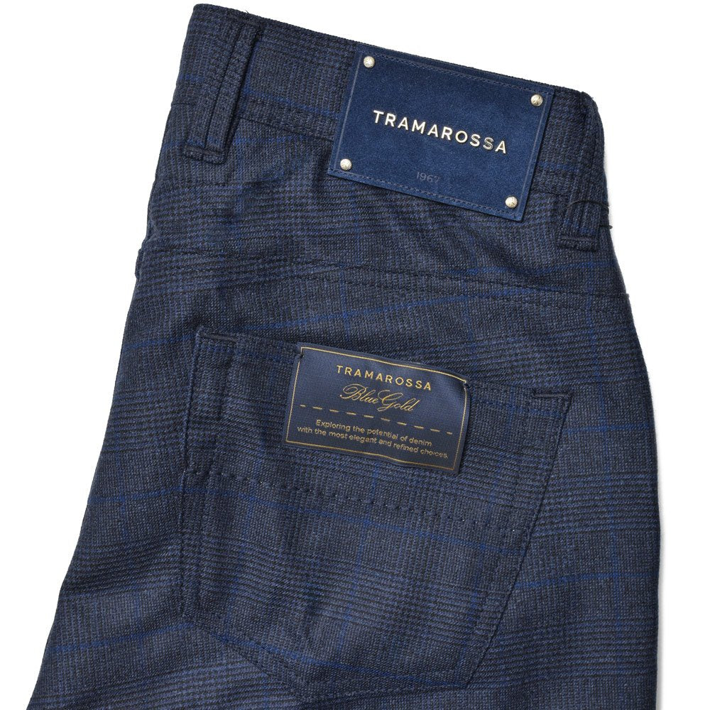 TRAMAROSSA(トラマロッサ) Blue Goldブルーゴールド MICHELANGELO ZIP ストレッチウールサキソニーグレンチェックテーパードパンツ 414-31271012