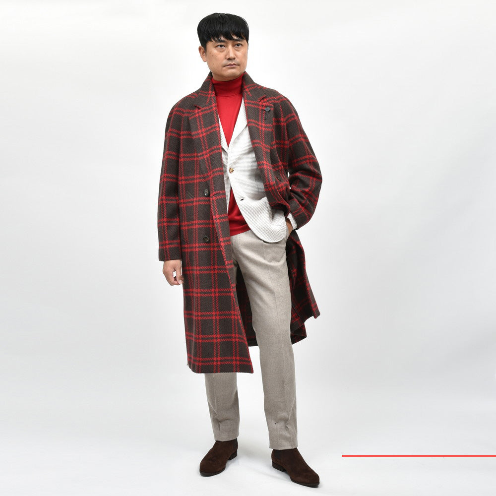 LARDINI(ラルディーニ) ブラッシュドウールライトツィードダブルウインドーペーンダブルブレストチェスターコート JA23027/IVC63611 4216-723027611