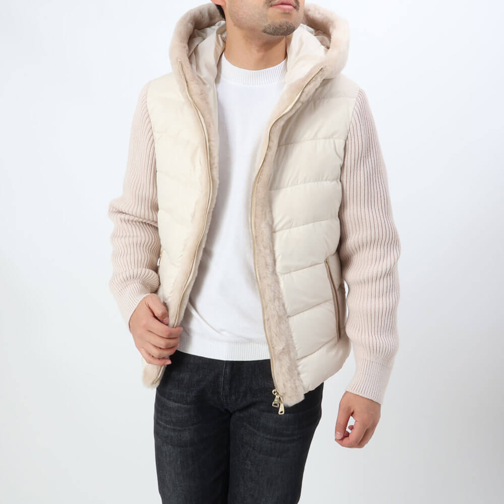 エンメティ / BR別注 フーデッド ムートンダウン ジャケット(ゴールドパーツ)/GART BR/CACHA