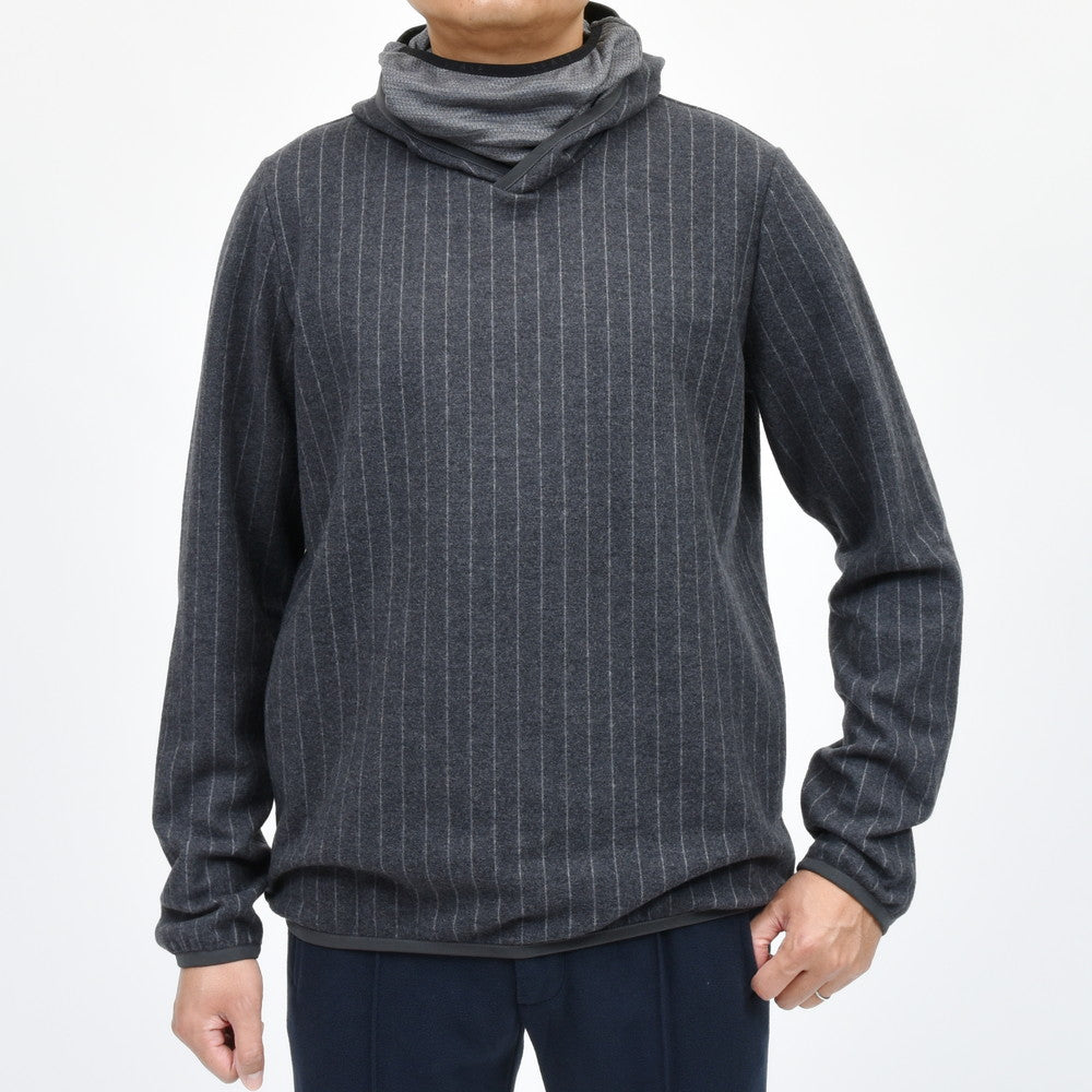 SEASE(シーズ) DRONE HOOD ウールフリースチョークストライププルオーバーフーディー SE242UAWH033TJ157