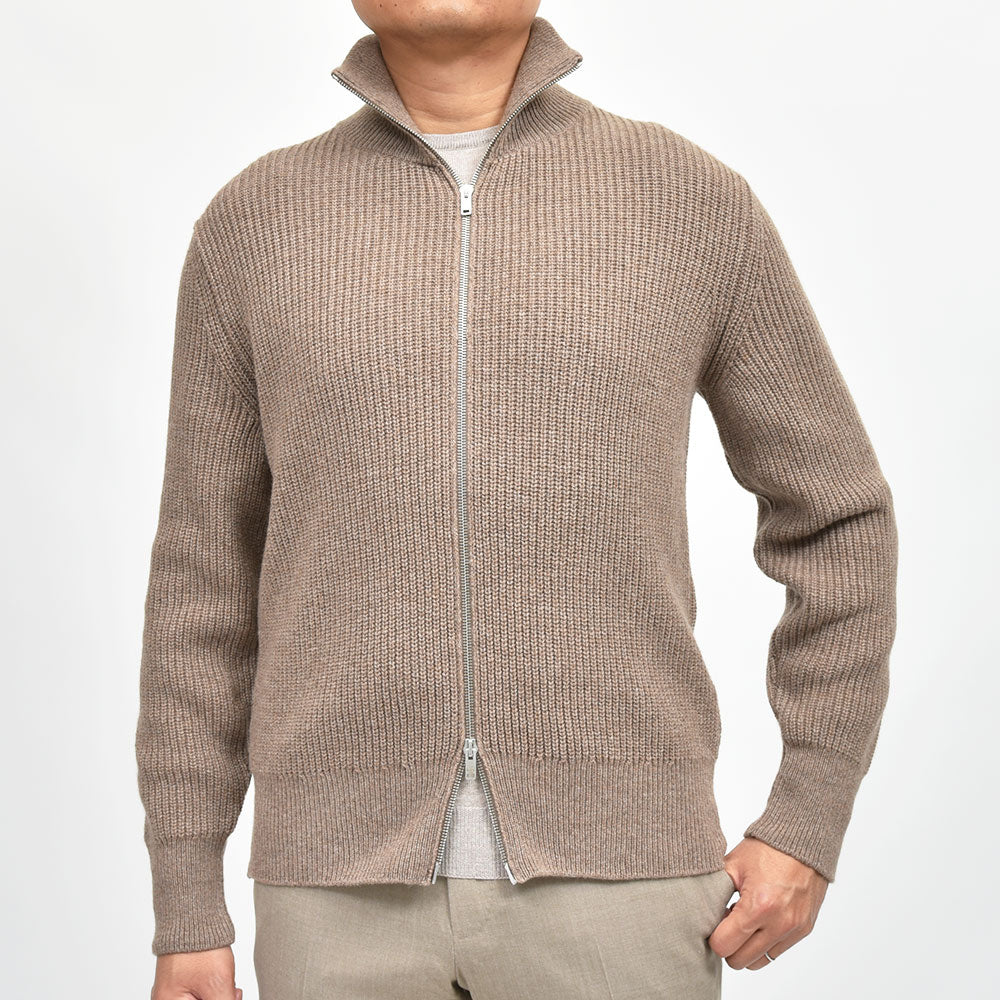 JOHN SMEDLEY ジョンスメドレー BRILEY リサイクルカシミヤ メリノウール 7ゲージ リブ編み ジップアップ ニットブルゾン STANDERD FIT