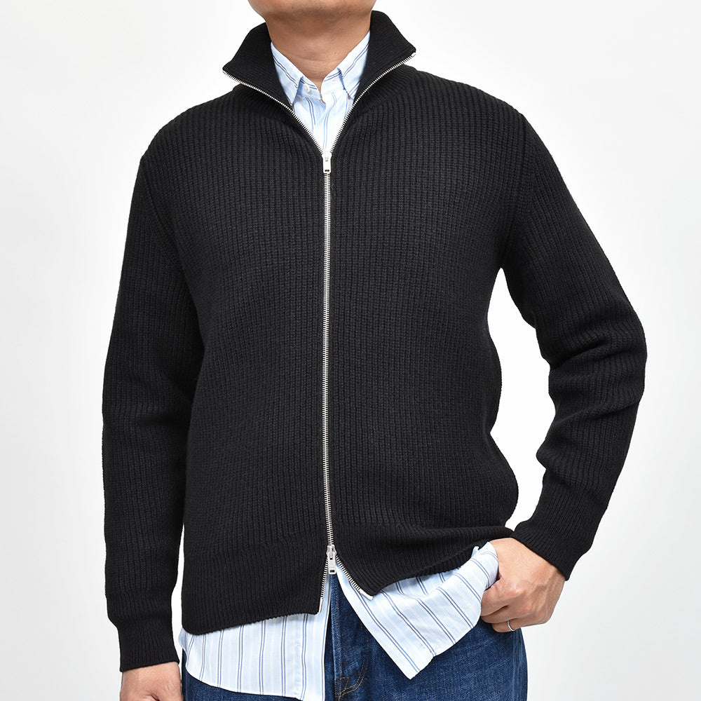 JOHN SMEDLEY ジョンスメドレー BRILEY リサイクルカシミヤ メリノウール 7ゲージ リブ編み ジップアップ ニットブルゾン STANDERD FIT