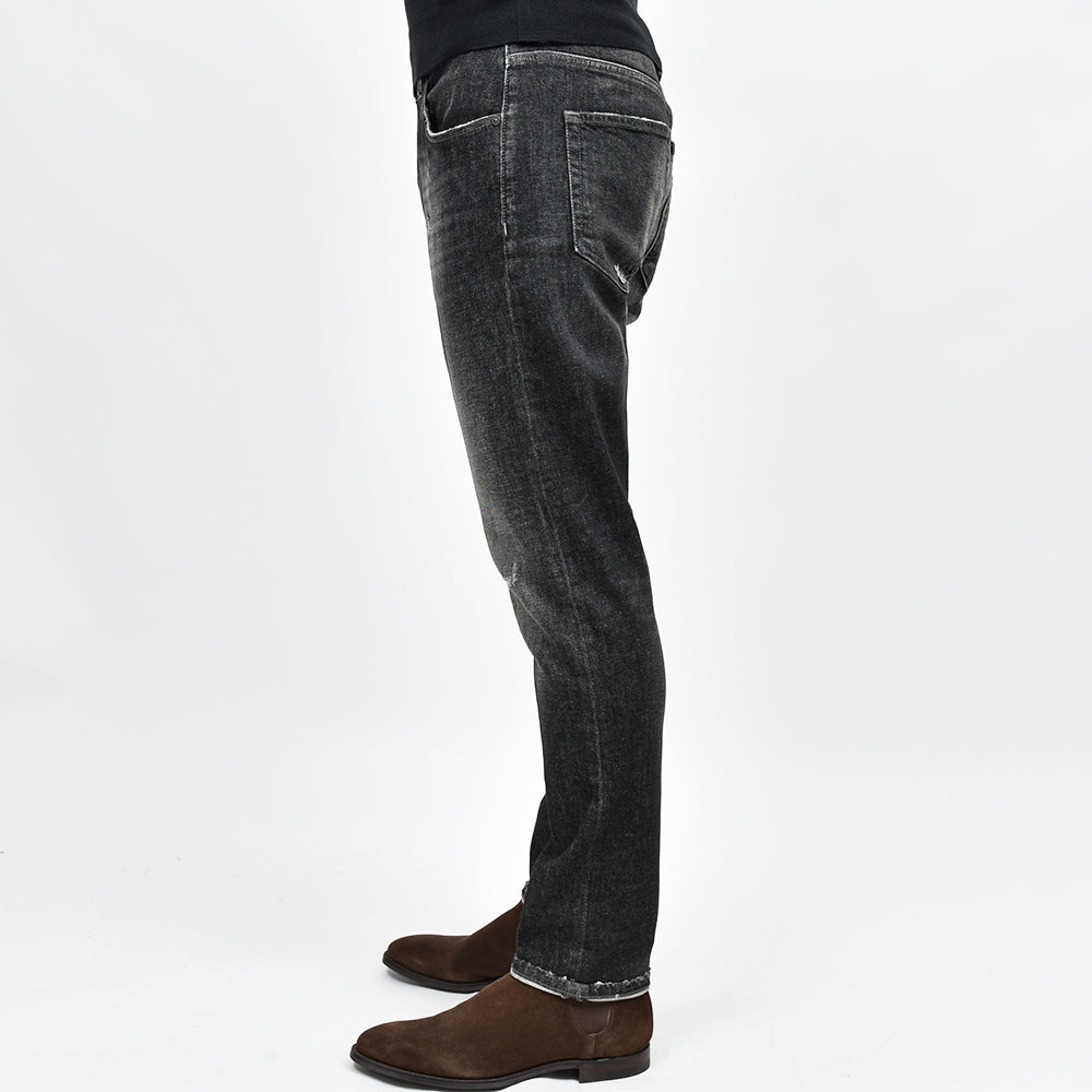 PT TORINO DENIM ピーティートリノデニム コットン ストレッチ ウォッシュド ダメージ&リペア ブラックデニムパンツ REGGAE/TAPERED FIT/OA3630