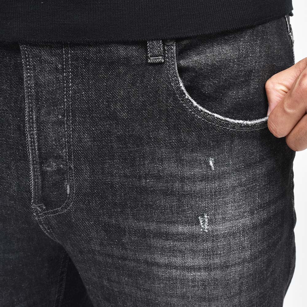 PT TORINO DENIM ピーティートリノデニム コットン ストレッチ ウォッシュド ダメージ&リペア ブラックデニムパンツ REGGAE/TAPERED FIT/OA3630