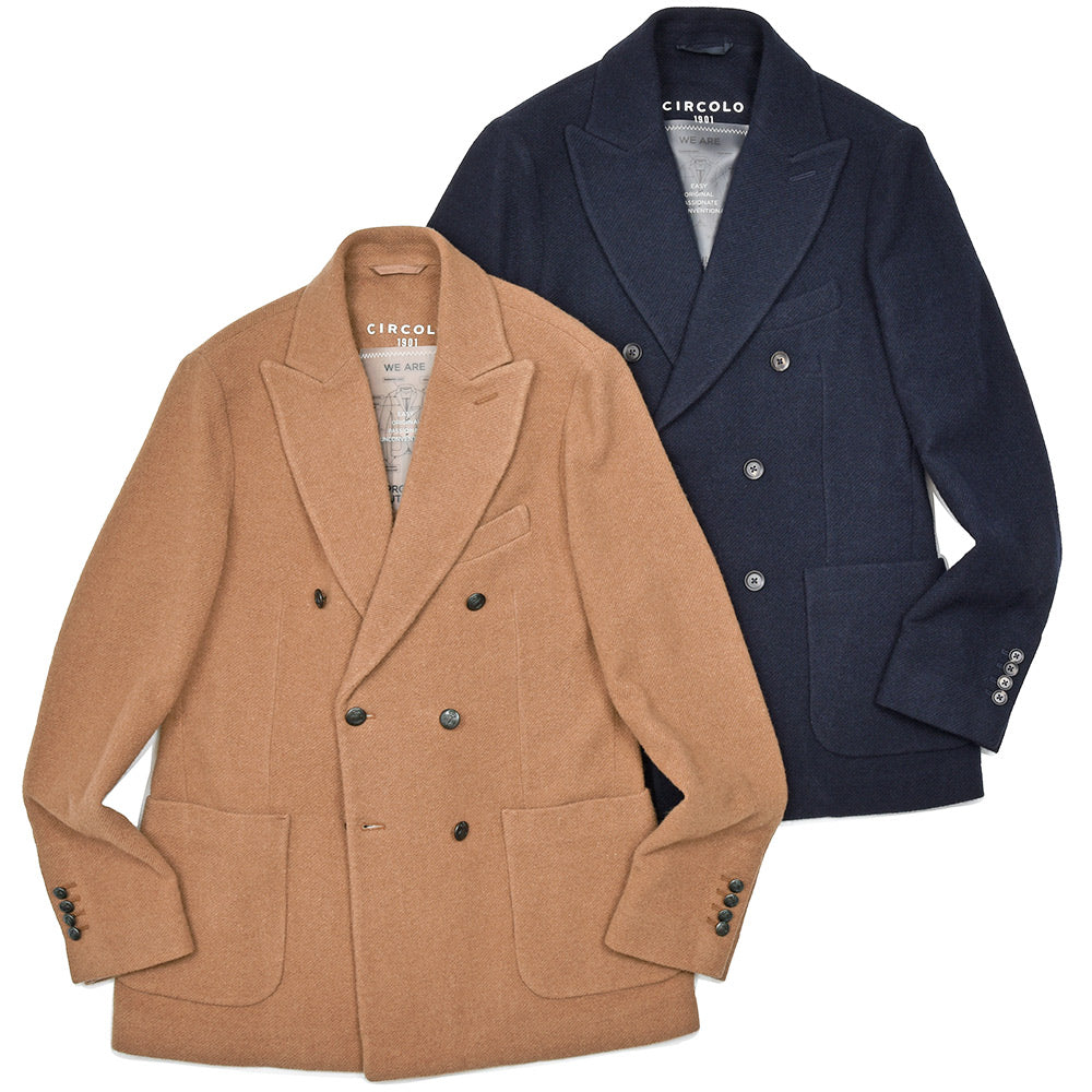 CIRCOLO 1901 チルコロ1901 ヴァージンウール カシミヤ ストレッチ ジャージー ダイアゴナル メタルボタン ダブル6Bジャケット