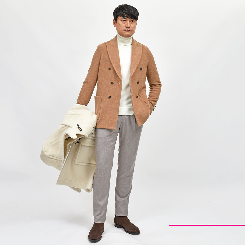 CIRCOLO 1901 チルコロ1901 ヴァージンウール カシミヤ ストレッチ ジャージー ダイアゴナル メタルボタン ダブル6Bジャケット