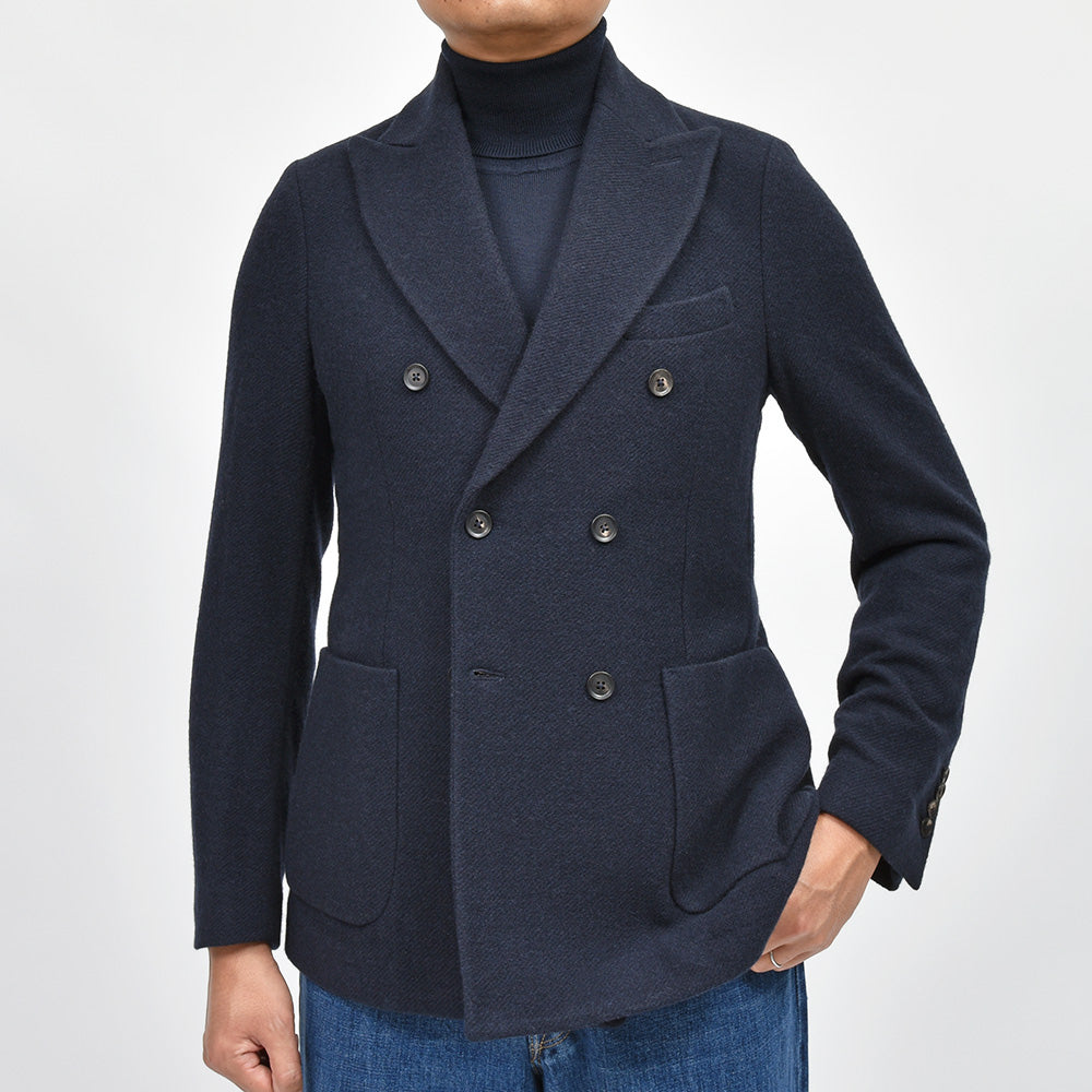 CIRCOLO 1901 チルコロ1901 ヴァージンウール カシミヤ ストレッチ ジャージー ダイアゴナル メタルボタン ダブル6Bジャケット